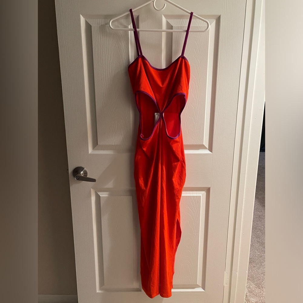 L*Space Orange Maxi Dress with Purple Trim